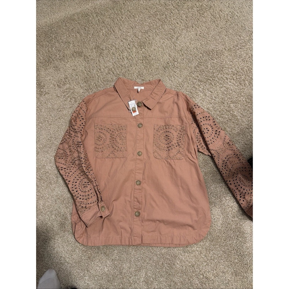 Maurices Eyelet Twill Button Front Shacket Jacket Womens XL Terracotta NWT